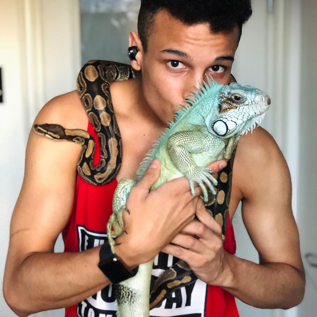 Prince Damien, seine Schlange Monty und sein Leguan Petro
