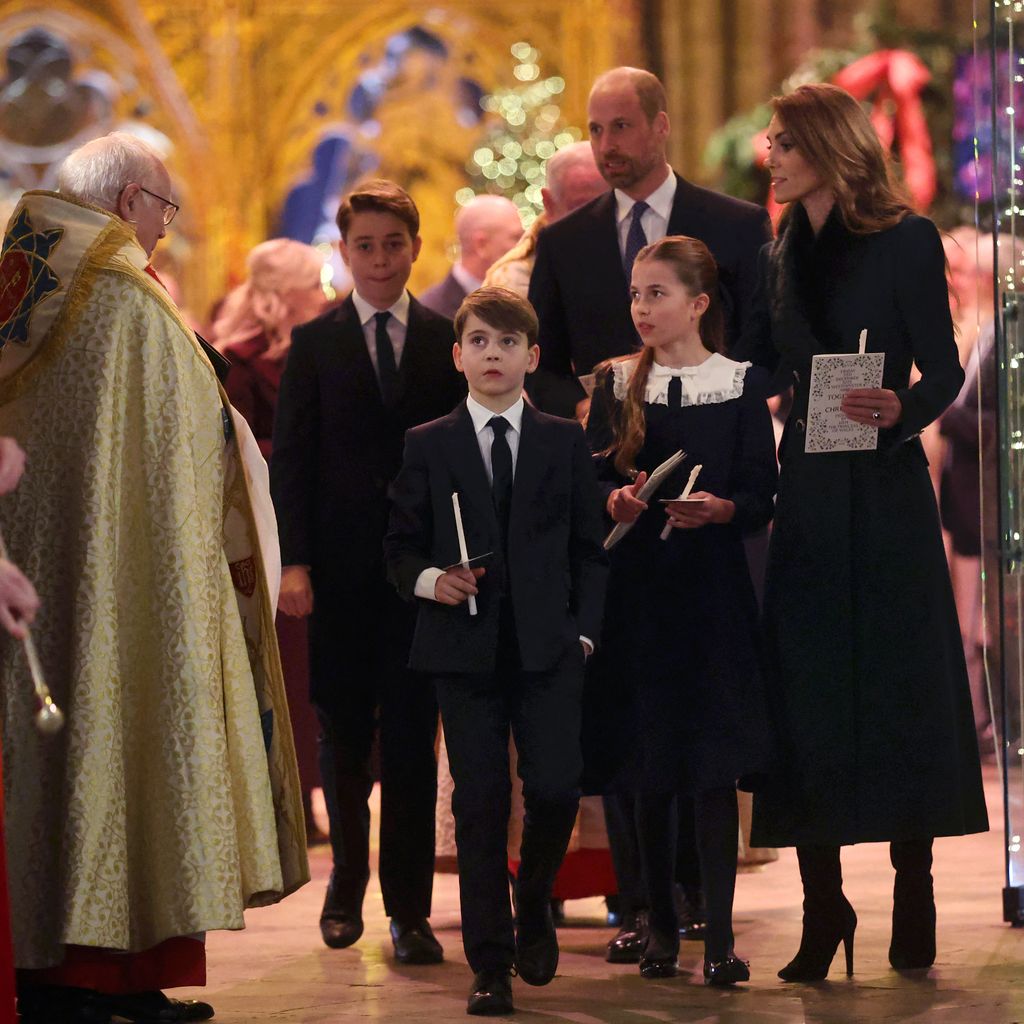 Die Familie Wales verlässt den Carol Service "Together At Christmas" in der Westminster Abbey in London, 2025