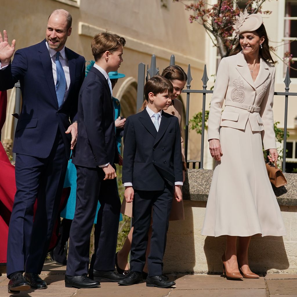Prinz William mit Prinzessin Kate, sowie Prinz George, Prinzessin Charlotte und Prinz Louis nach dem Oster-Gottesdienst 2026