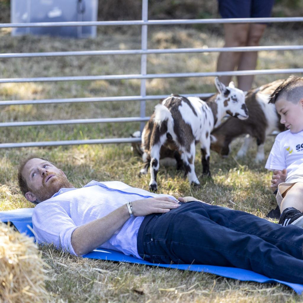 Prinz Harry nimmt an einer Goat-Yoga-Stunde beim Scotty’s Summer Festival auf Schloss Maxstoke teil