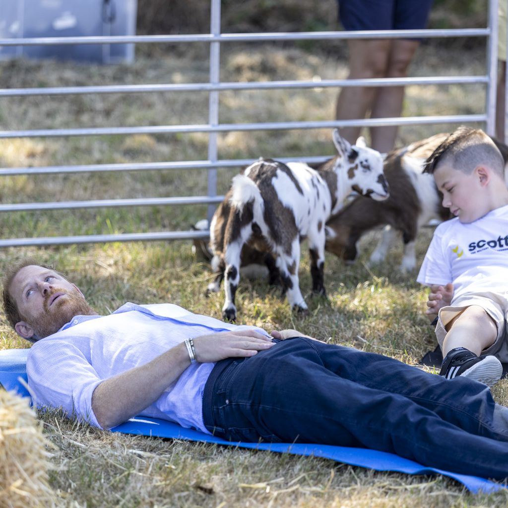 Prinz Harry nimmt beim Scotty’s Summer Festival in Birmingham an Goat Yoga teil