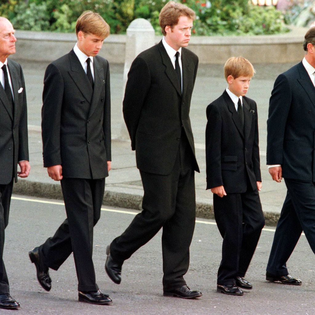 Prinz Philip, Prinz William, Charles Spencer, Prinz Harry und Prinz Charles
