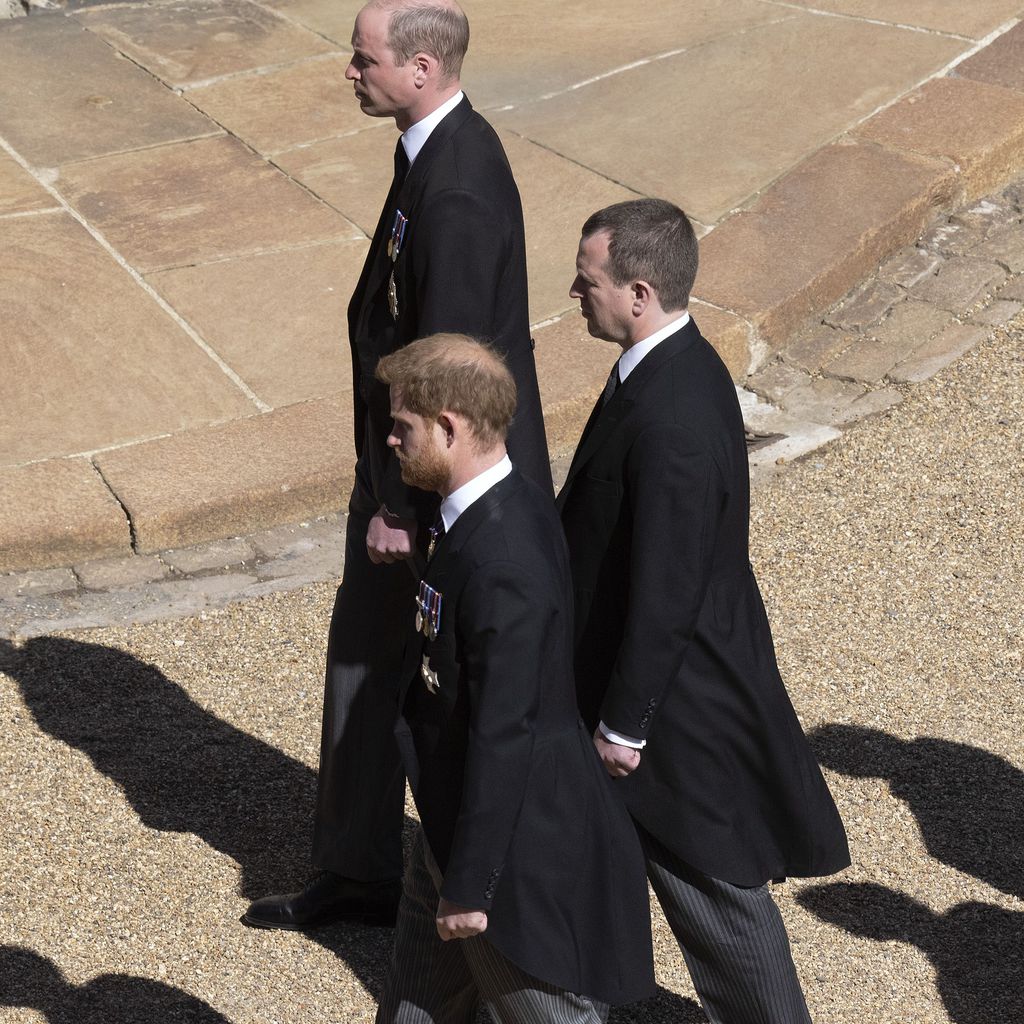 Prinz William, Peter Phillips und Prinz Harry bei Prinz Philips Beerdigung, April 2021