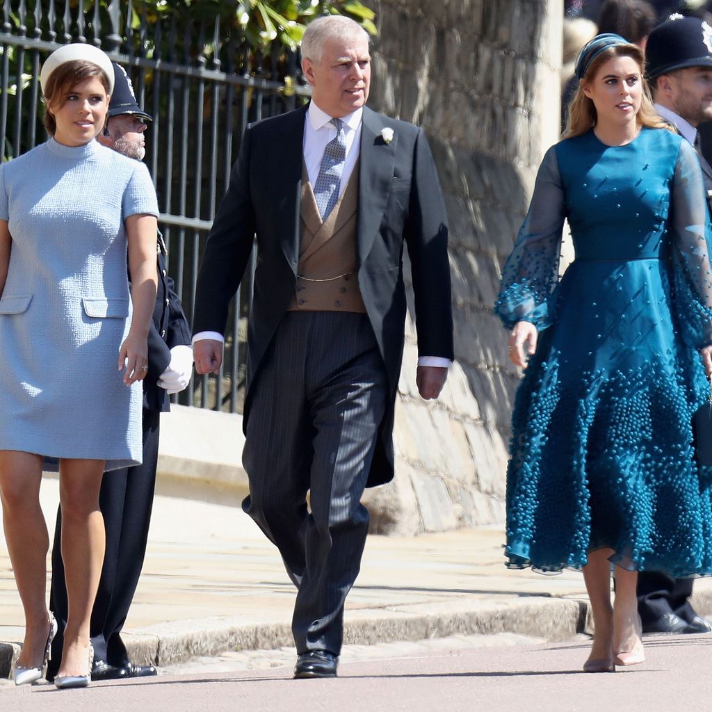Prinzessin Eugenie, Prinz Andrew und Prinzessin Beatrice bei Prinz Harrys Hochzeit in Windsor, 2018