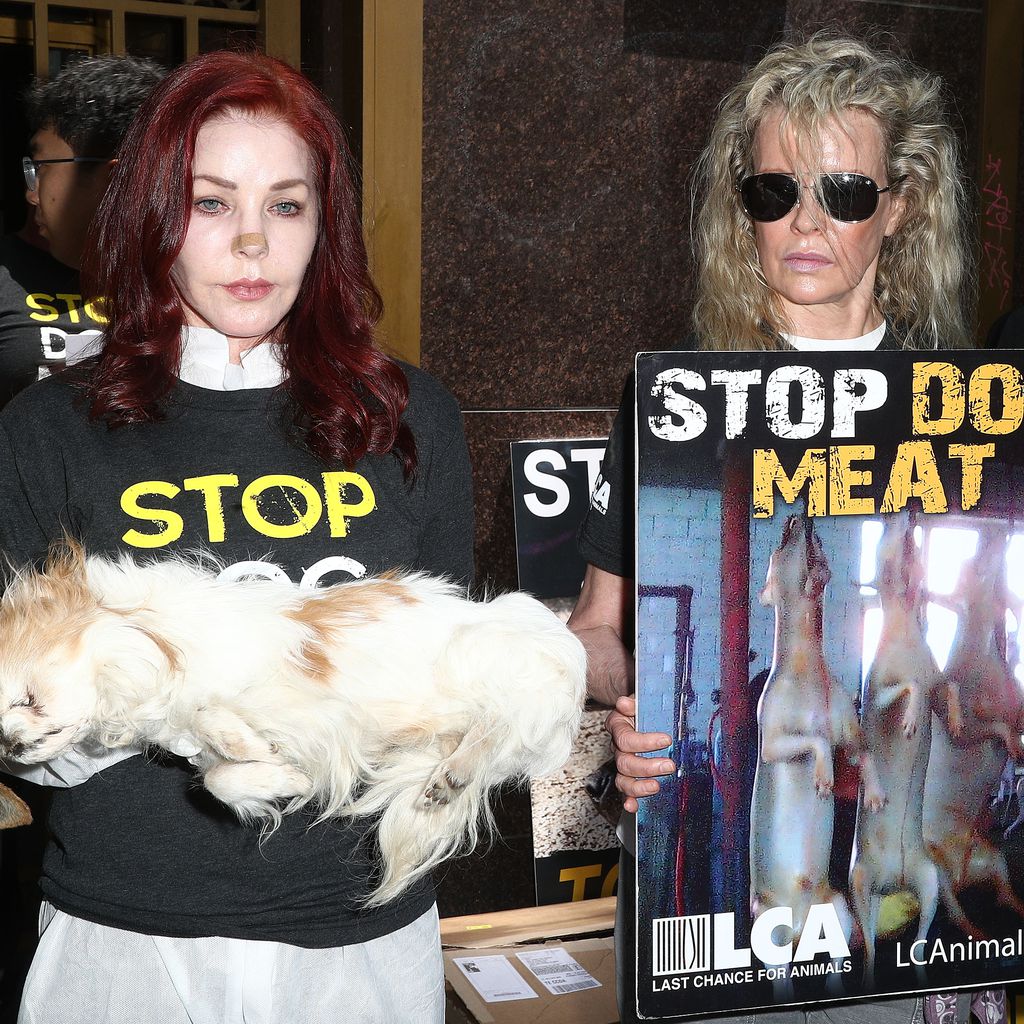 Priscilla Presley und Kim Basinger bei einer Protest-Aktion gegen Hundefleisch