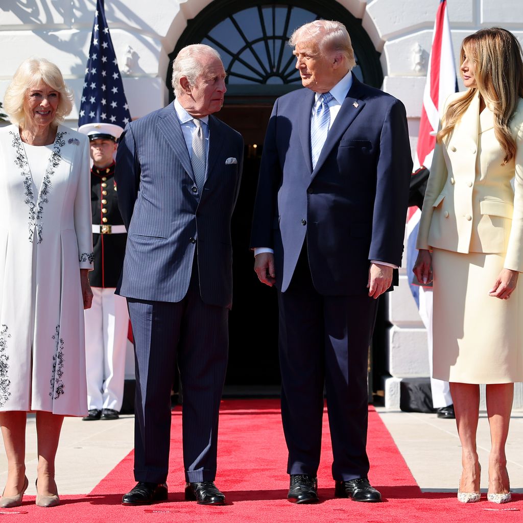 Staatsbesuch in Washington: Königin Camilla, König Charles, Donald Trump und Melania Trump vor dem Weißen Haus