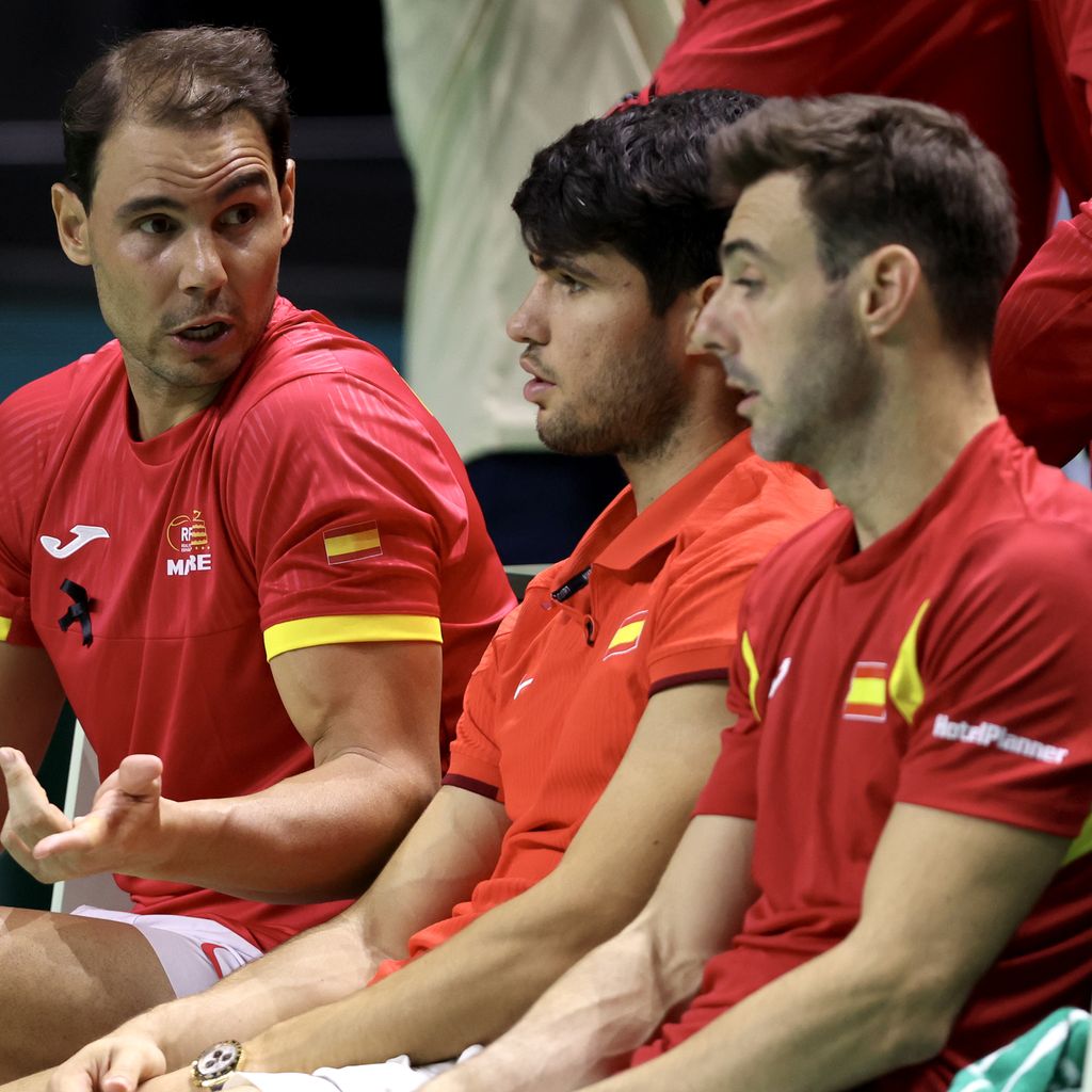 Rafael Nadal, Carlos Alcaraz und Marcel Granollers, spanische Tennisprofis