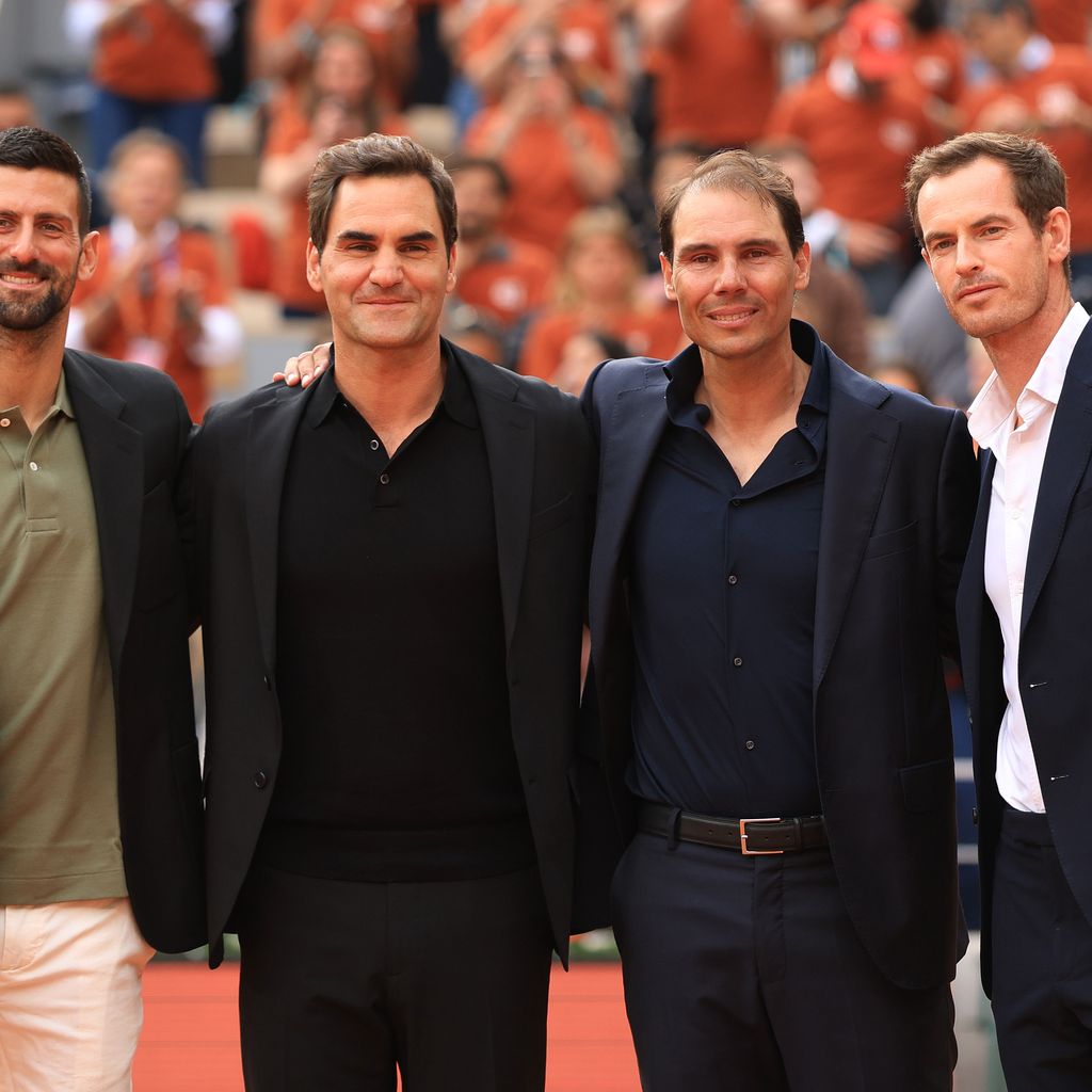 Rafael Nadal mit Roger Federer, Novak Djokovic und Andy Murray, Mai 2025