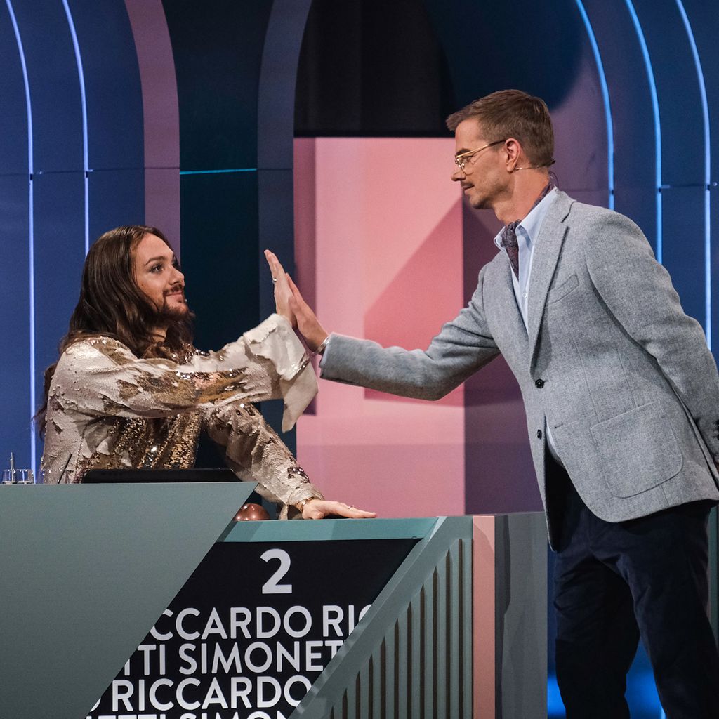 Riccardo Simonetti, Joko Winterscheidt und Wildcard-Gewinner Lars bei "Wer stiehlt mir die Show?"