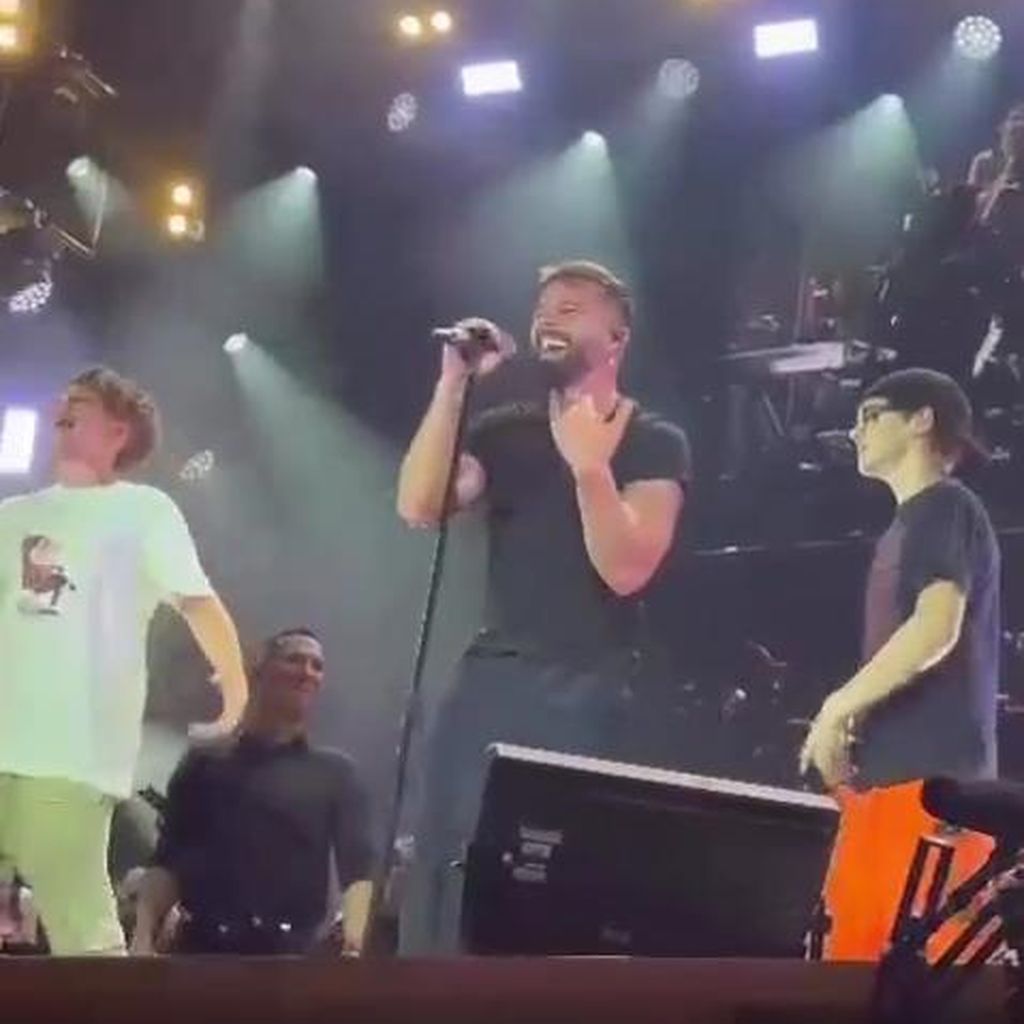 Ricky Martin mit seinen Zwillingen bei einem Konzert