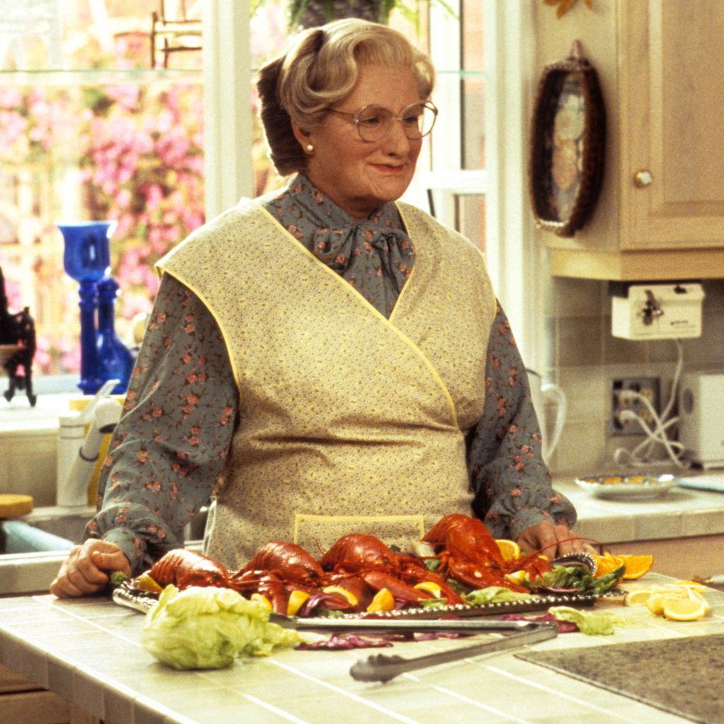 Robin Williams als Mrs. Doubtfire im Film "Mrs. Doubtfire: Das stachelige Kindermädchen", 1993