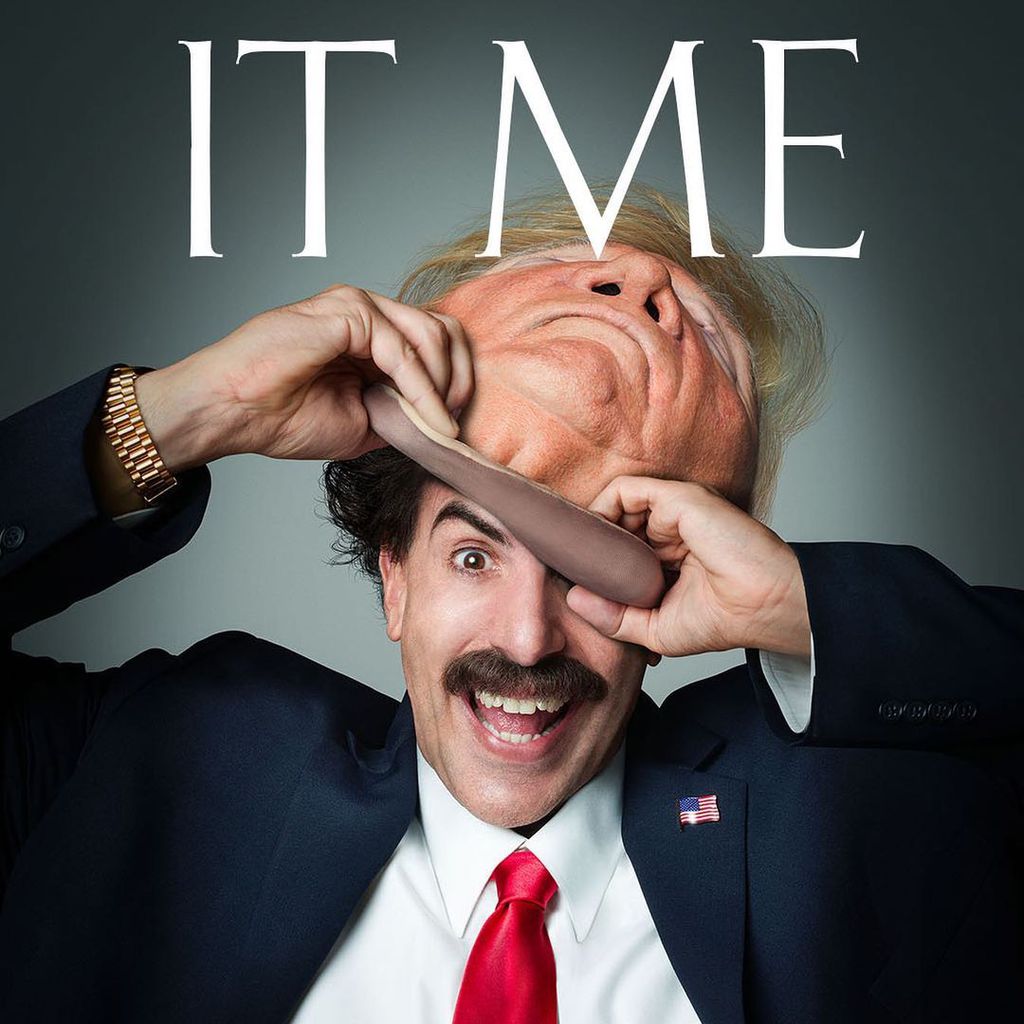 Sacha Baron Cohen in seiner Rolle als Borat und mit Trump-Maske