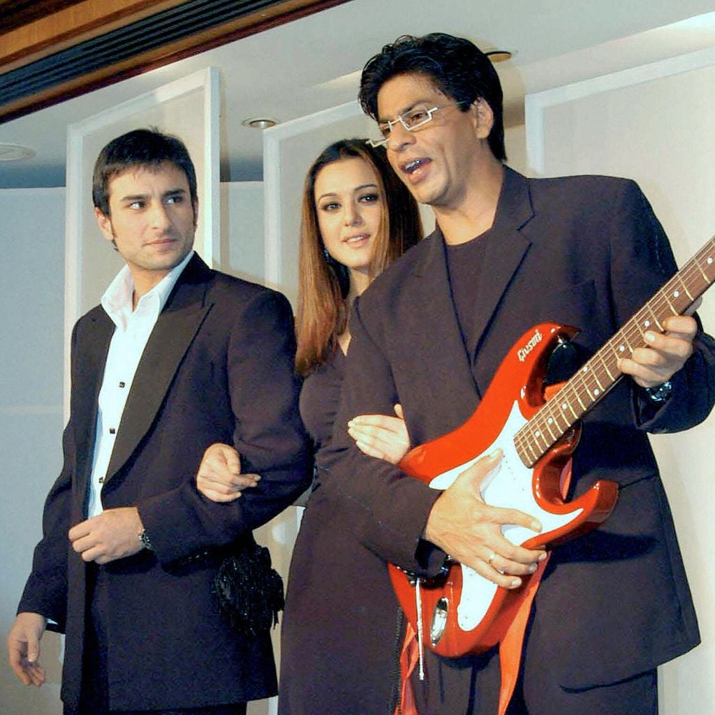 Saif Ali Khan, Preity Zinta und Shah Rukh Khan bei der Promotion des Soundtracks zu "Kal Ho Naa Ho" in Bombay, September 2003