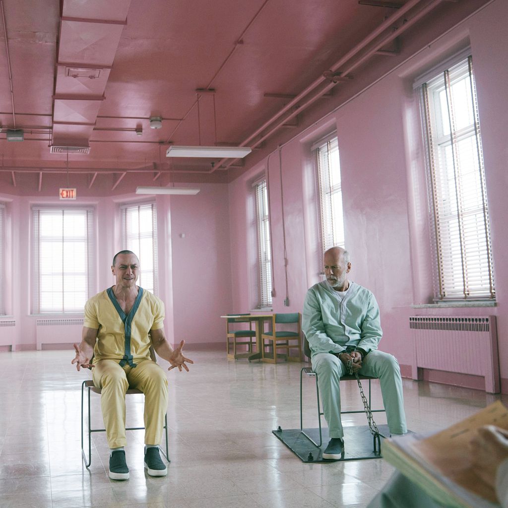 Samuel L. Jackson, James McAvoy und Bruce Willis im Film "Glass"
