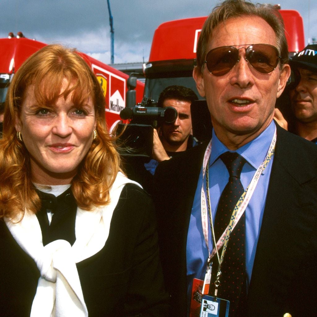 Sarah Ferguson und Paddy McNally beim Großen Preis von Großbritannien in Silverstone, 13. Juli 1997