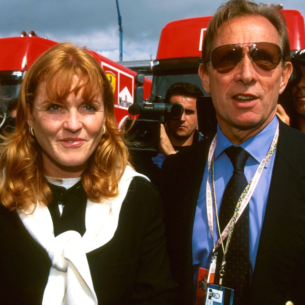 Sarah Ferguson mit Paddy McNally beim Großen Preis von Großbritannien in Silverstone, 13. Juli 1997