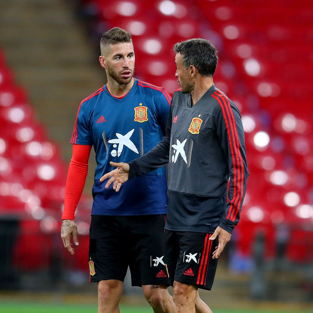 Sergio Ramos und Luis Enrique während einer Trainingseinheit, September 2018