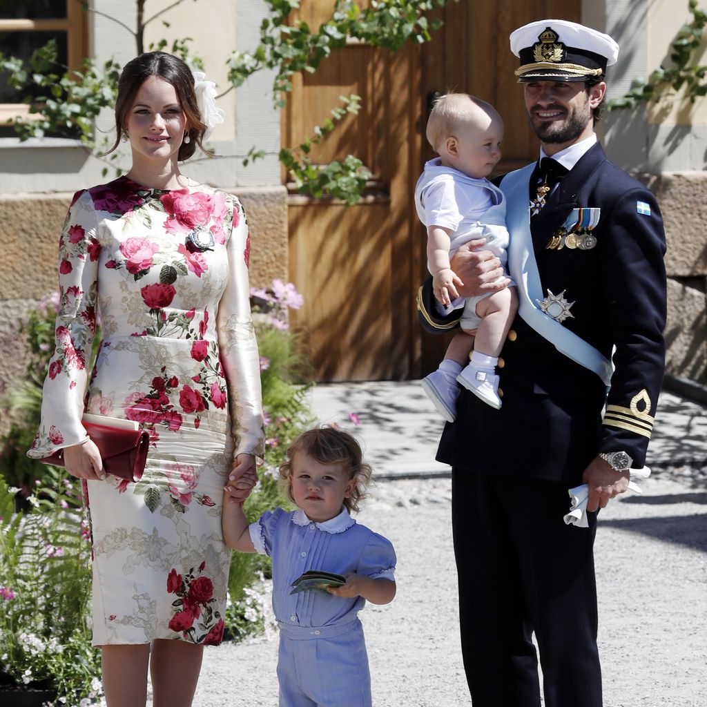 Sofia, Alexander, Gabriel und Carl Philip von Schweden bei der Taufe von Prinzessin Adrienne