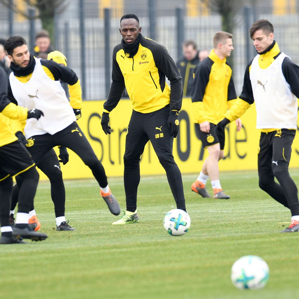 Sprintstar Usain Bolt beim Training mit Borussia Dortmund