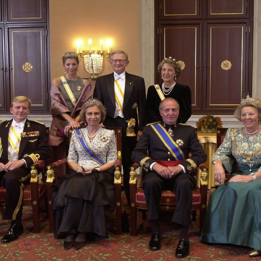 Staatsbesuch von Spanien in Holland im Oktober 2001: Prinzessin Máxima, Pieter van Vollenhoven, Prinzessin Margriet, Prinz Willem-Alexander, Königin S