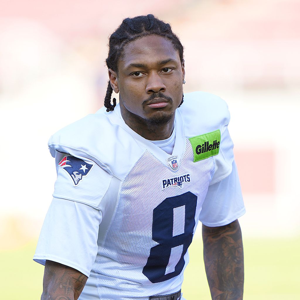 Stefon Diggs beim Training der New England Patriots vor dem Super Bowl LX in Stanford, Februar 2026