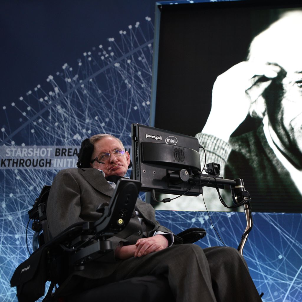 Stephen Hawking bei einem Vortrag in Cambridge
