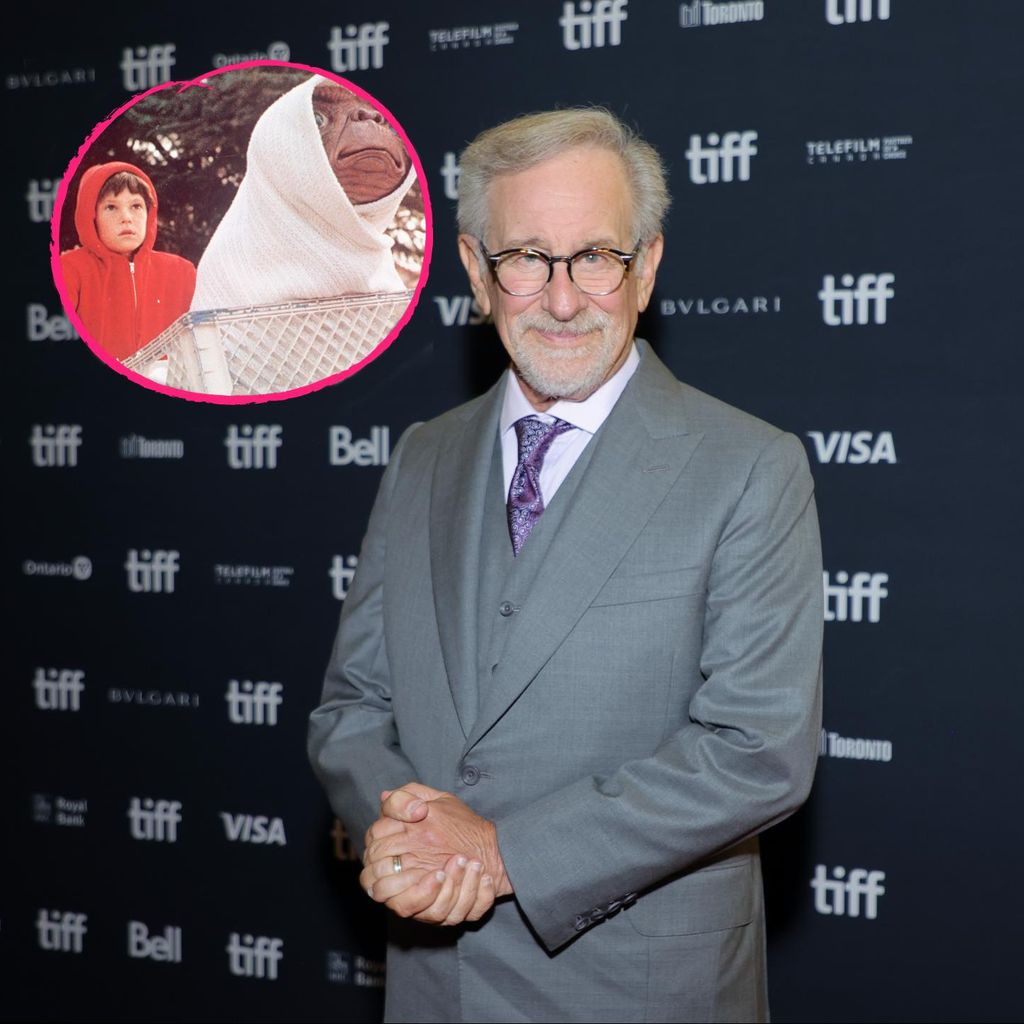 Steven Spielberg und eine Szene aus "E.T."