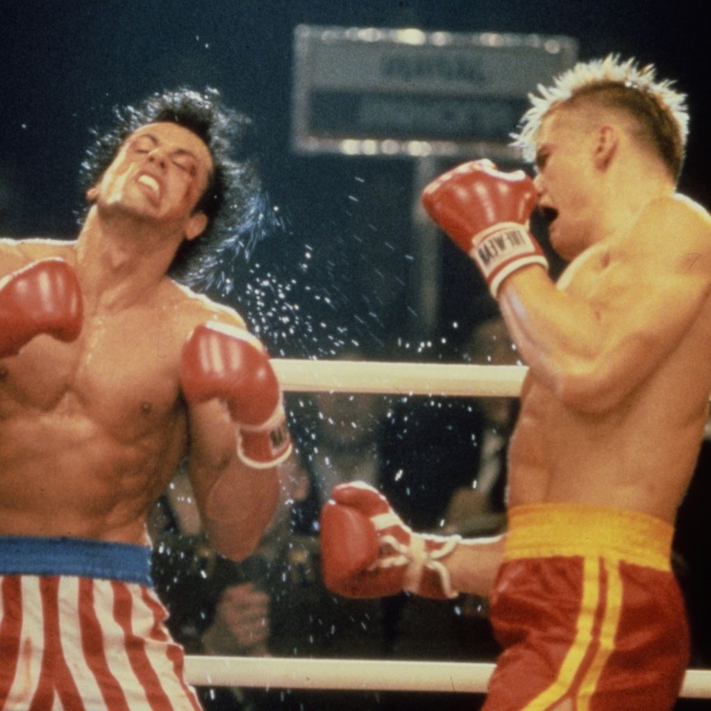 Sylvester Stallone und Dolph Lundgren bei den Dreharbeiten zu "Rocky IV" 1985