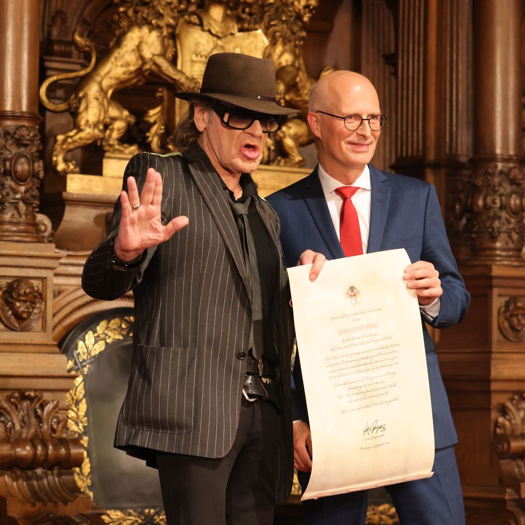 Udo Lindenberg mit Hamburgs Bürgermeister Peter Tschentscher, September 2022
