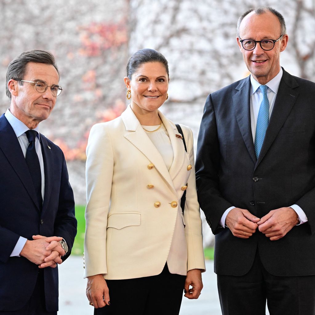 Ulf Kristersson, Kronprinzessin Victoria und Friedrich Merz, Kanzlei in Berlin im November 2025