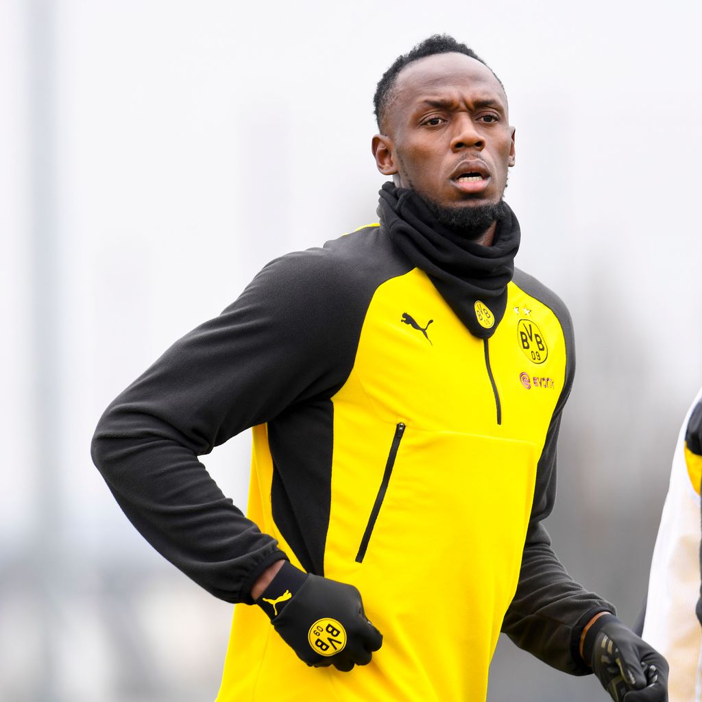 Usain Bolt, jamaikanischer Sprintstar, beim Training mit Borussia Dortmund