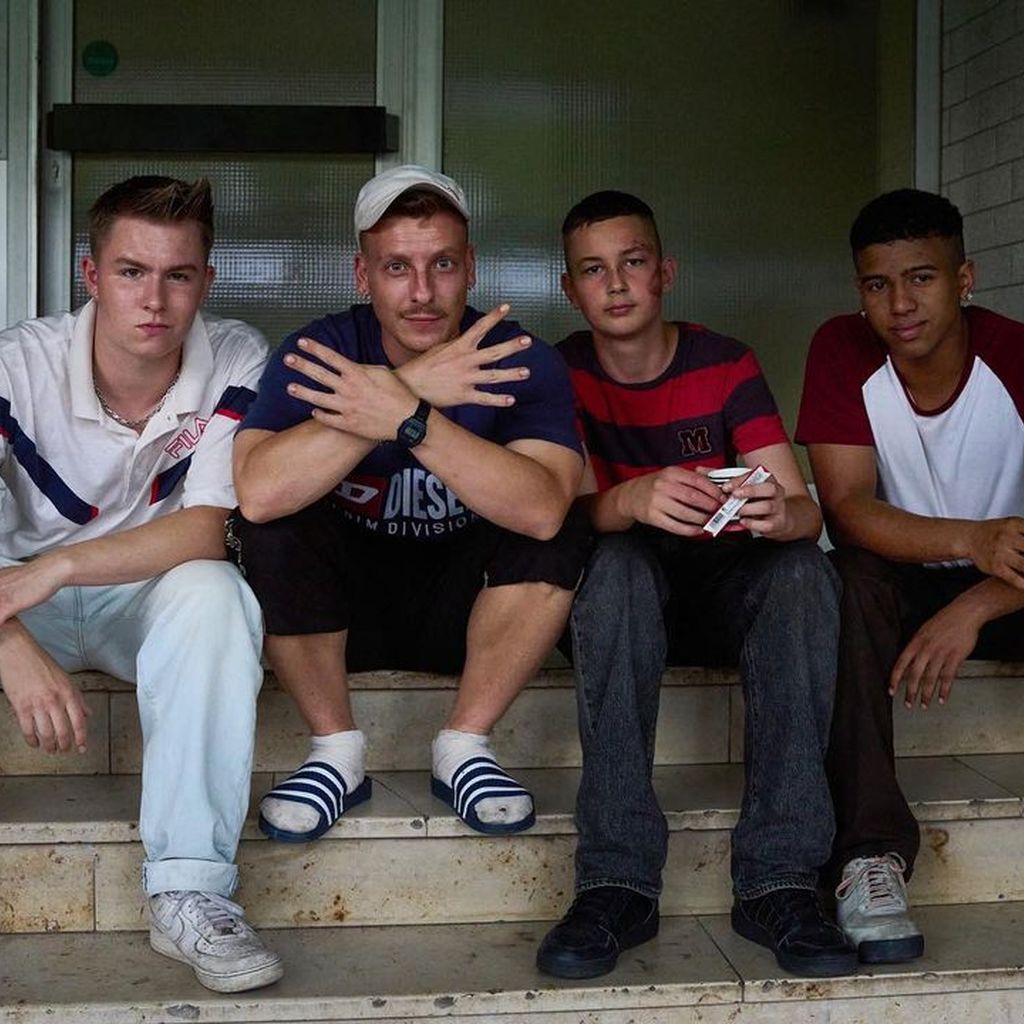 Vincent Wiemer, Felix Lobrecht, Levy Rico Arcos und Aaron Maldonado Morales am Set von Sonne und Bet