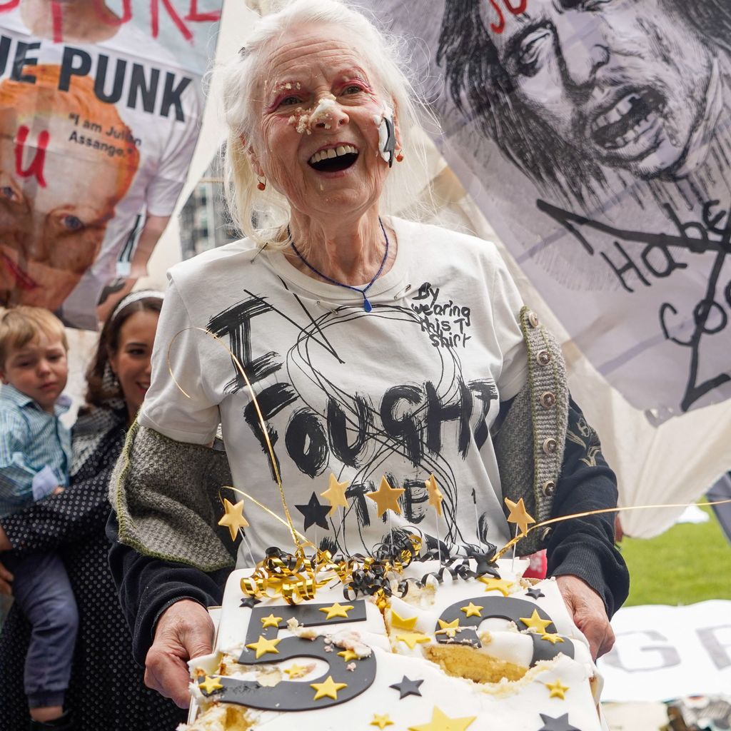 Vivienne Westwood bei einem Protest auf dem Parliament Square, 2021