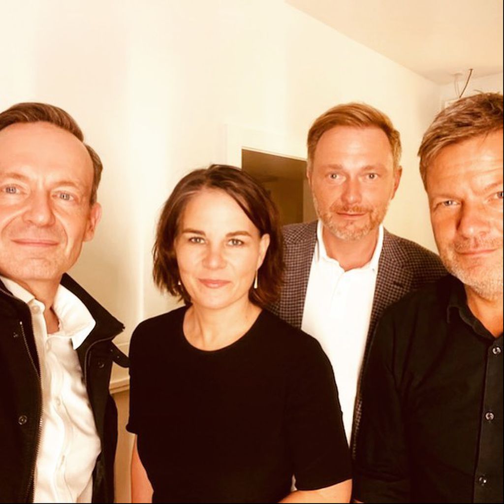 Volker Wissing, Annalena Baerbock, Christian Lindner und Robert Habeck, September 2021