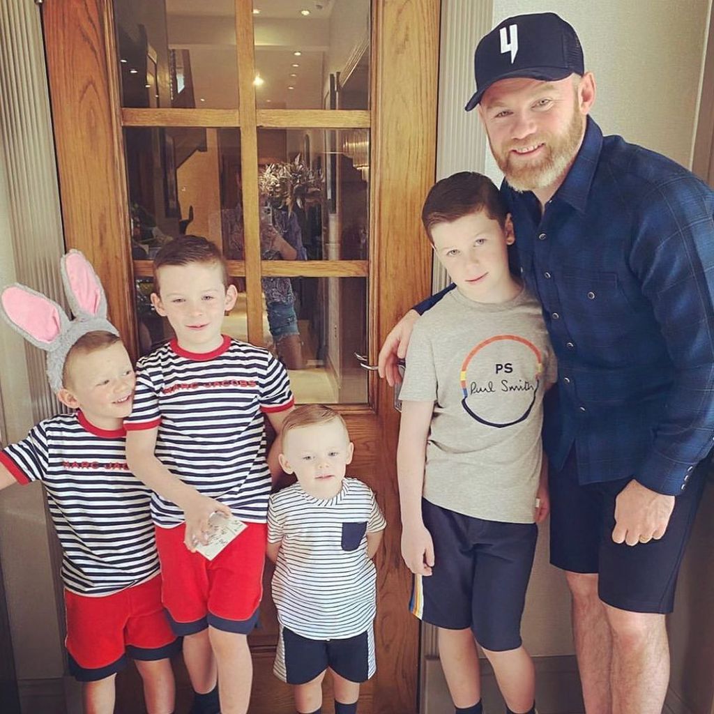 Wayne Rooney mit seinen Kindern Kai, Klay, Kit und Cass an Ostern 2020