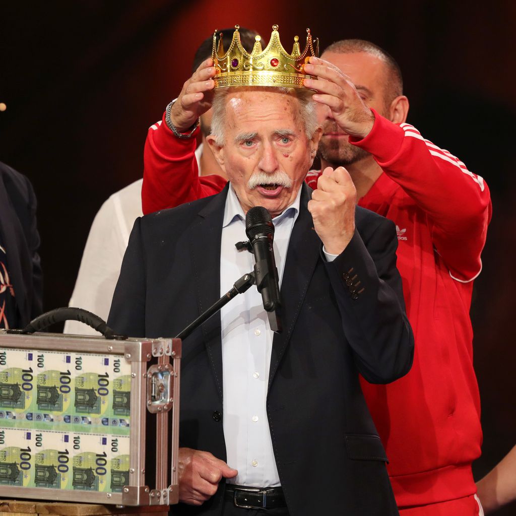 Jochen Schropp, Werner Hansch, Ikke Hüftgold und Kathy Kelly beim "Promi Big Brother"-Finale, 2020