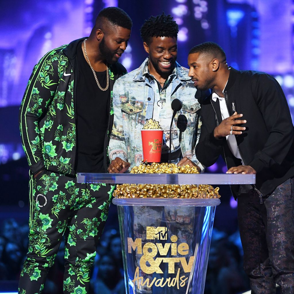 Winston Duke, Chadwick Boseman und Michael B. Jordan im Jahr 2018