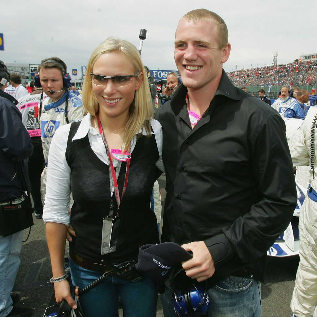 Zara Phillips und Mike Tindall vor dem Start des Formel-1-Grand-Prix von Großbritannien in Silverstone, 11. Juli 2004