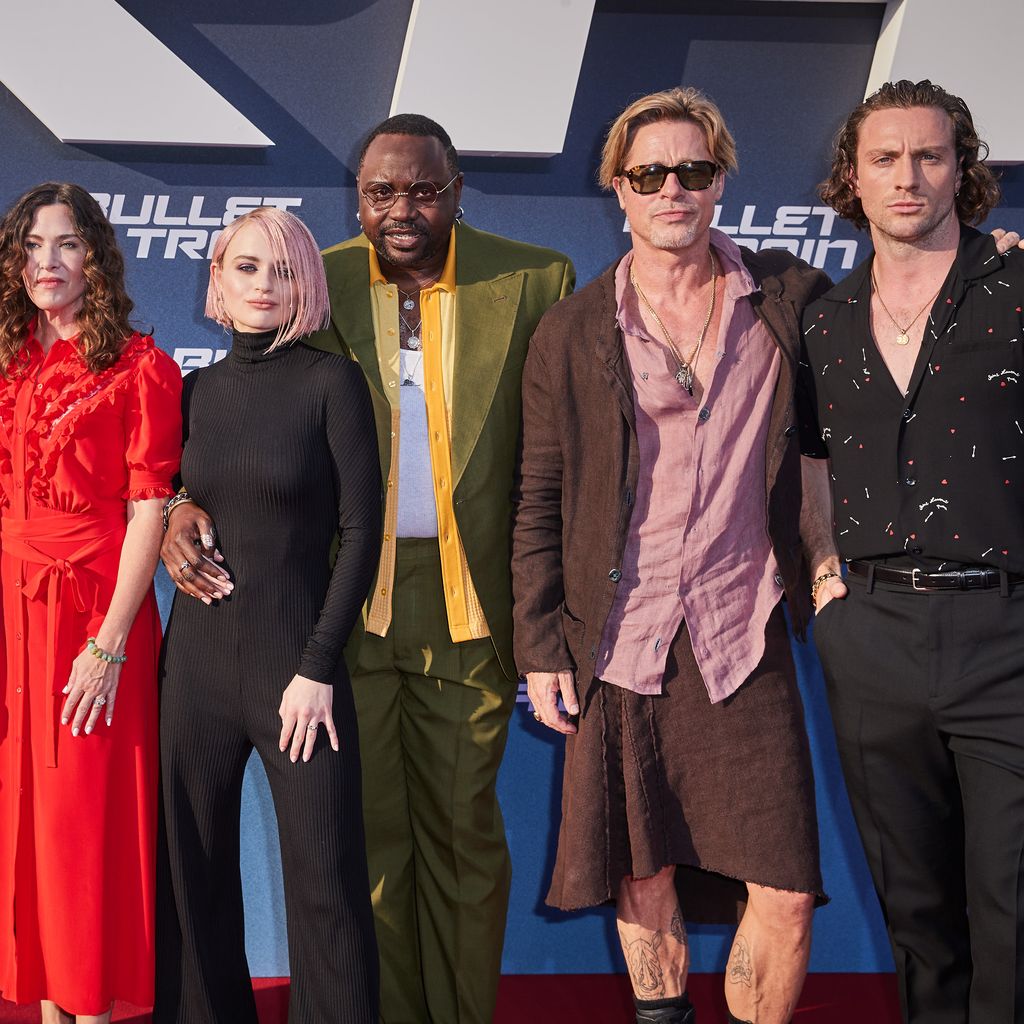 Zazie Beetz, David Leitch, Kelly McCormick, Joey King, Brian Tyree Henry, Brad Pitt und Aaron Taylor