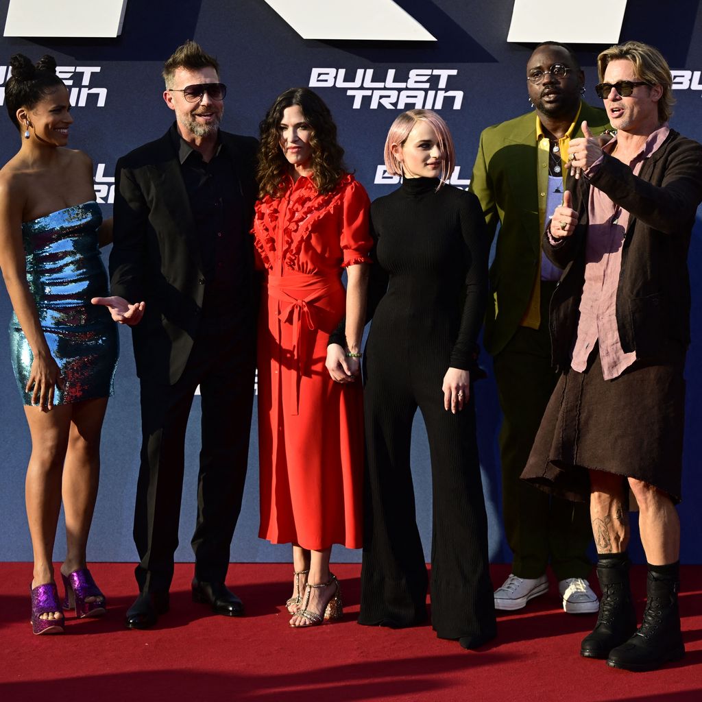 Zazie Beetz, David Leitch, Kelly McCormick, Joey King, Brian Tyree Henry, Brad Pitt und Aaron Taylor