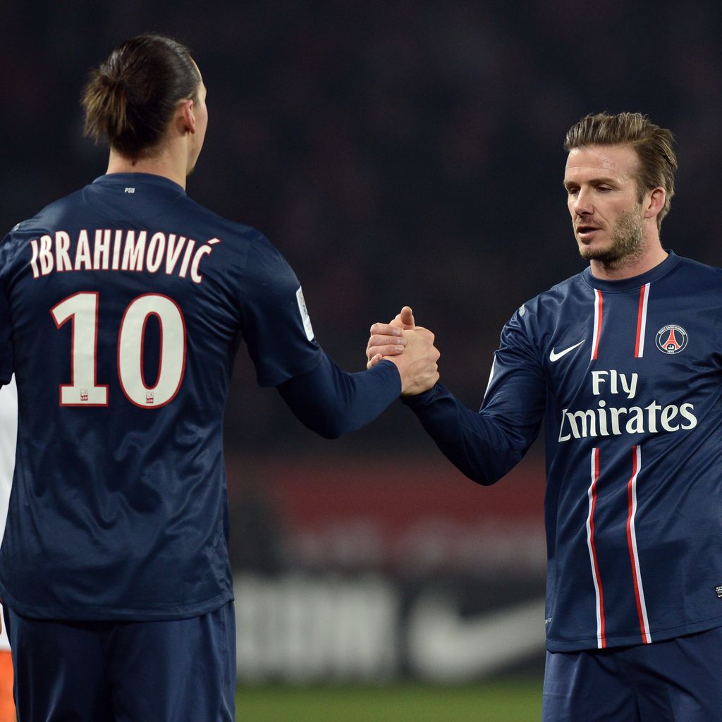 Zlatan Ibrahimovic und David Beckham bei einem Fußballspiel im März 2013