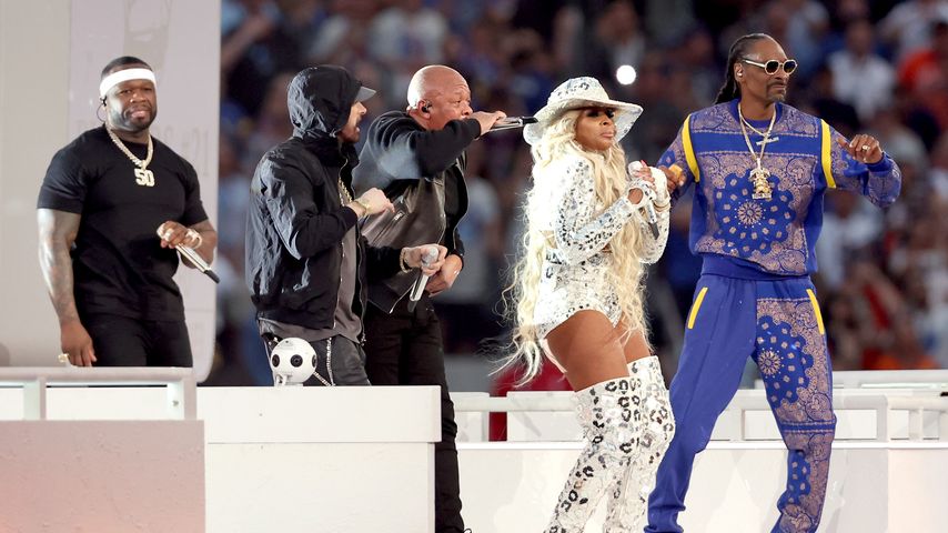 50 Cent, Eminem, Dr. Dre, Mary J. Blige und Snoop Dogg bei der Super-Bowl-Halbzeitshow