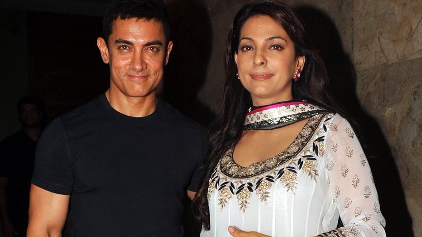 Aamir Khan und Juhi Chawla bei einer Sondervorführung von "Qayamat Se Qayamat Tak" in Mumbai, April 2013
