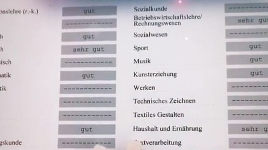 Alina Mours Schulzeugnis