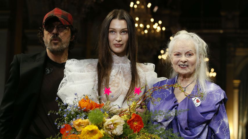Collage: Andreas Kronthaler, Bella Hadid und Vivienne Westwood auf der Pariser Fashion-Week im Februar 2020
