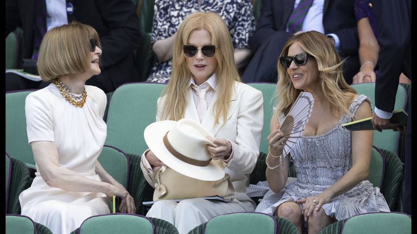 Anna Wintour, Nicole Kidman und Sienna Miller in der Royal Box vor dem Herrenfinale in Wimbledon, London, 12. Juli 2026.