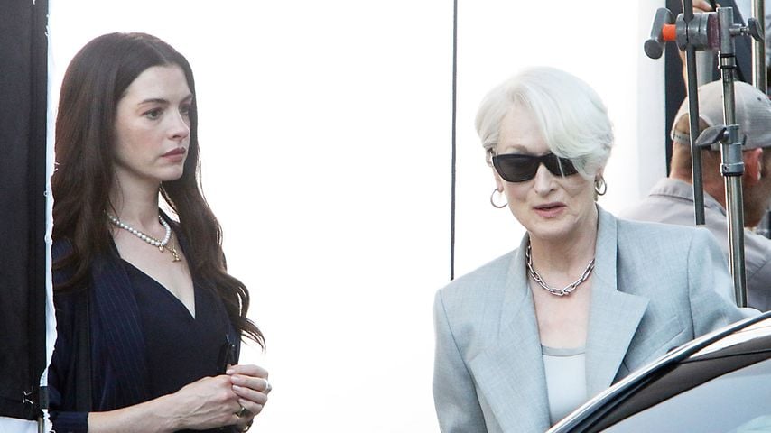 Anne Hathaway und Meryl Streep bei den Dreharbeiten zu "Der Teufel trägt Prada 2"