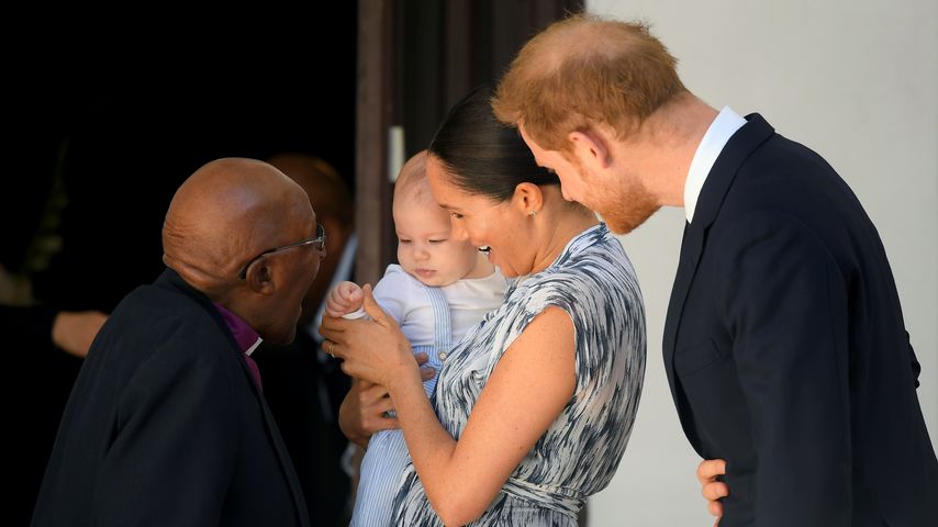 Erzbischof Desmond Tutu mit Archie Harrison, Herzogin Meghan und Prinz Harry