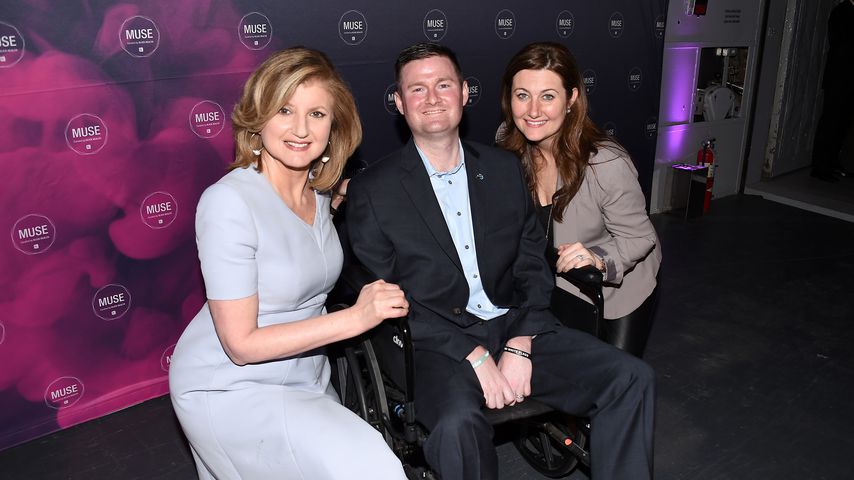 Die Autorin Arianna Huffington, Patrick und Anne Quinn im März 2016 in New York City