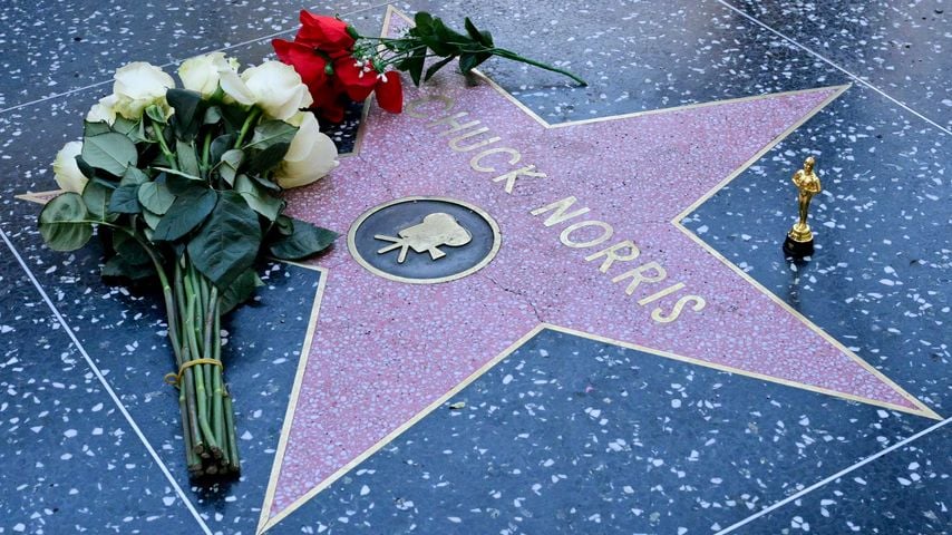 Blumen an Chuck Norris’ Walk-of-Fame-Stern in Hollywood nach der Todesnachricht, 20. März 2026